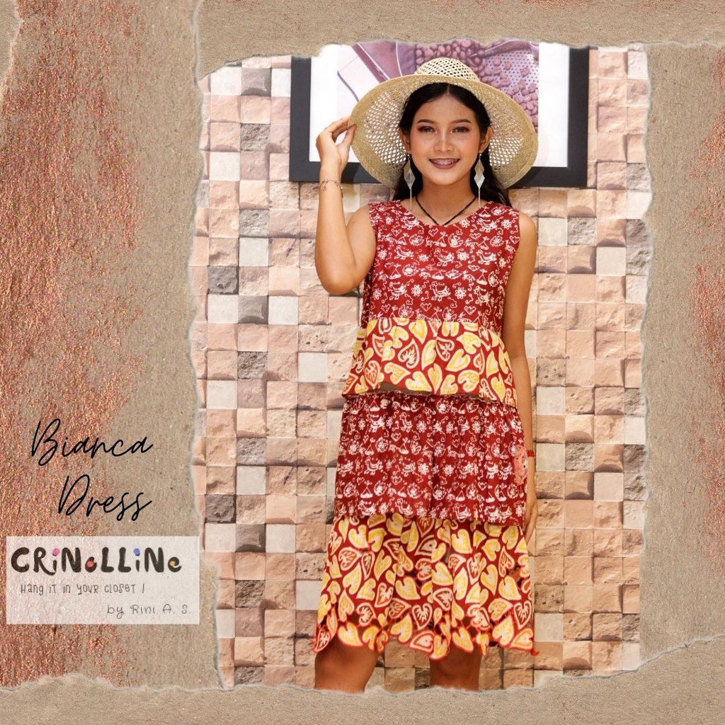 Dress wanita lurik warna alam salem coklat, batik ayam, dress lurik, CRINOLLINE