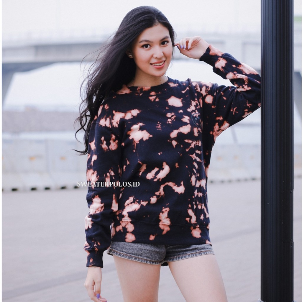 BASIC SWEATER TIE DYE  (CREWNECK) VOL. 2 BLACK 100% COTTON FLEECE  PRIA & WANITA