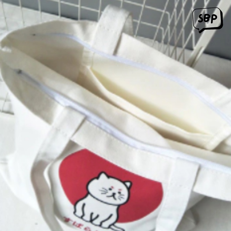 Tas Totebag Gambar Kucing Lucu Resleting Terbaru 2022