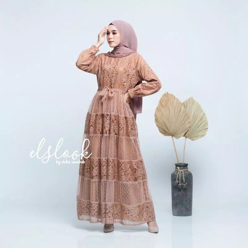 NADIRA DRESS BROKAT BRUKAT TILLE WARNA COKSU NUDE ROSE DUSTY DRESS WISUDA PESTA KONDANGAN ANAK MUDA
