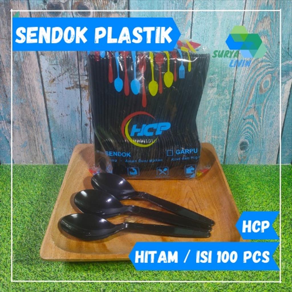 Sendok Makan Hitam HCP isi 100 Pcs / Sendok Plastik Ekonomis