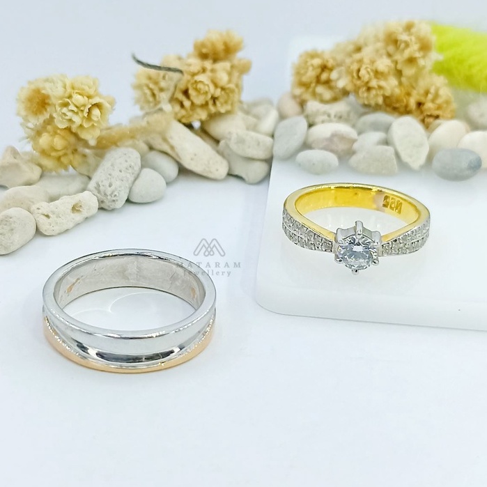 Cincin Kawin Sepasang Platidium & Emas Kuning Gold - Bisa Request Model Cincin - Cincin Nikah Cincin