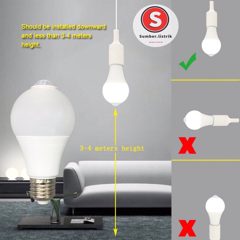 Lampu LED  Motion Sensor 9w 9 watt deteksi gerakan   JAPAN