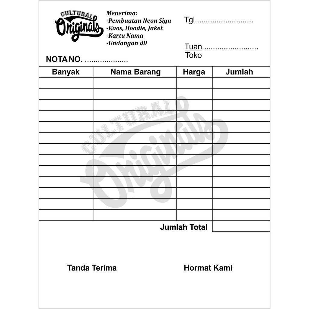 

Nota Custom Desain 1ply 1 warna