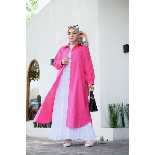 Amarelo Long Tunik Jumbo Atasan Wanita Muslim Bahan Linen Premium