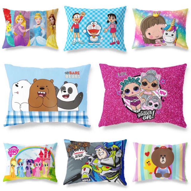 Bantal Tidur Anak Print Motif Doraemon / Princess / Unicorn / Stitch / Toy Story 45x30 cm - Pusat Kado Murah