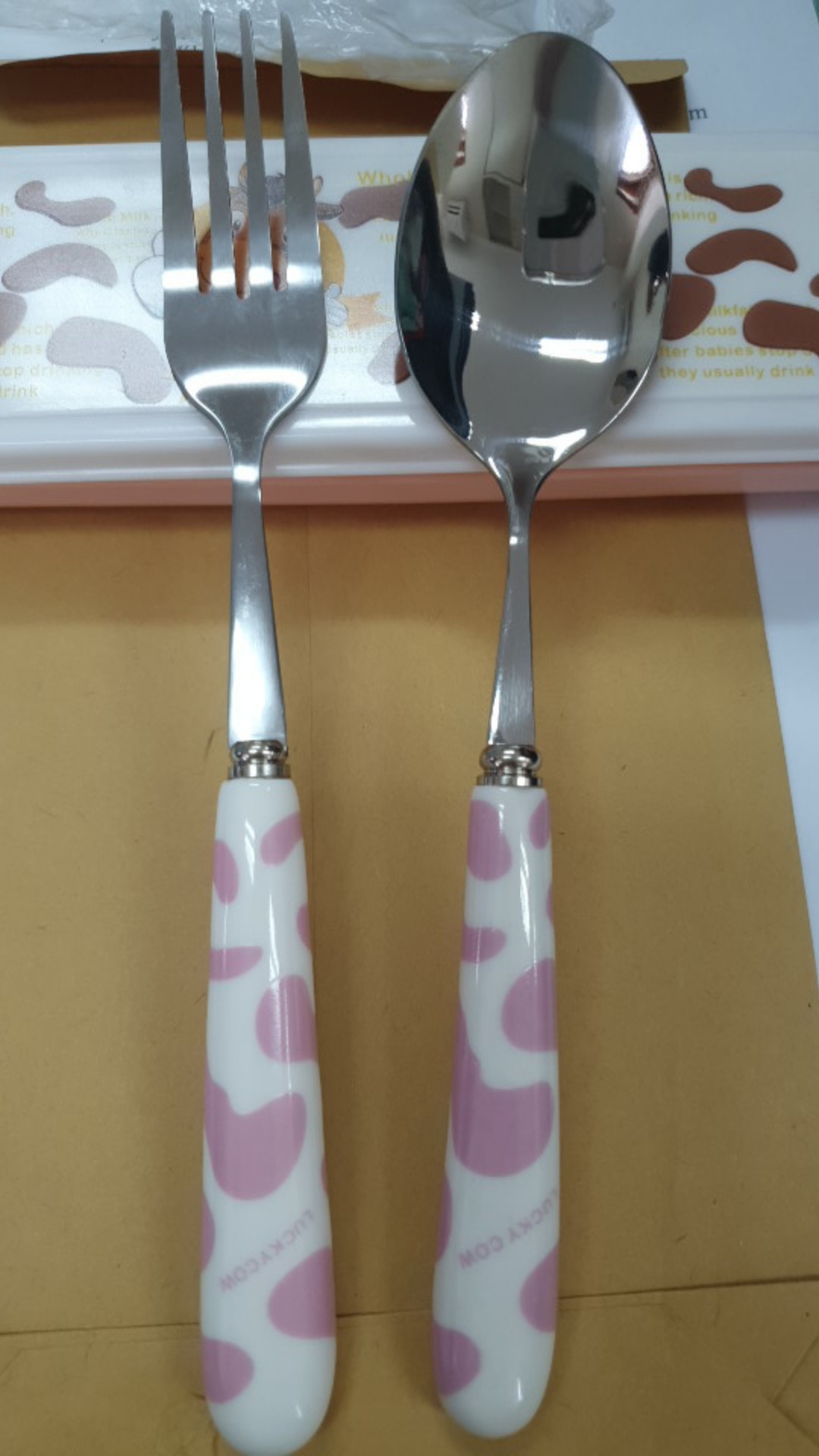 Sendok Set Karakter Sapi Pink Sendok Garpu Sapi Pink