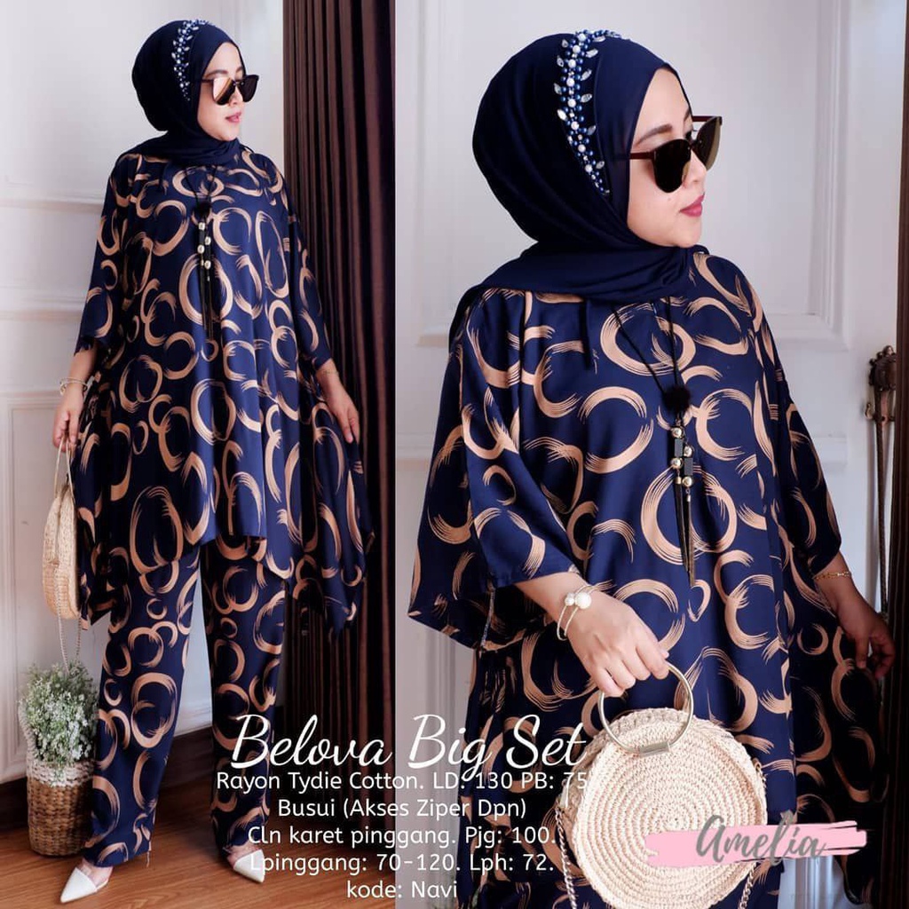 Belova Big Set - One Set Jumbo Rayon Batik Premium Waka Waka Setelan Wanita Celana Panjang Set Bigsize LD 140 cm