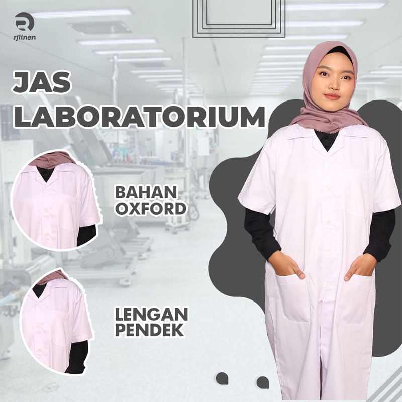 RJLINEN Jas Laboratorium Seragam Lab Baju Praktek Klinik Pria Wanita Lengan Pendek dan Panjang