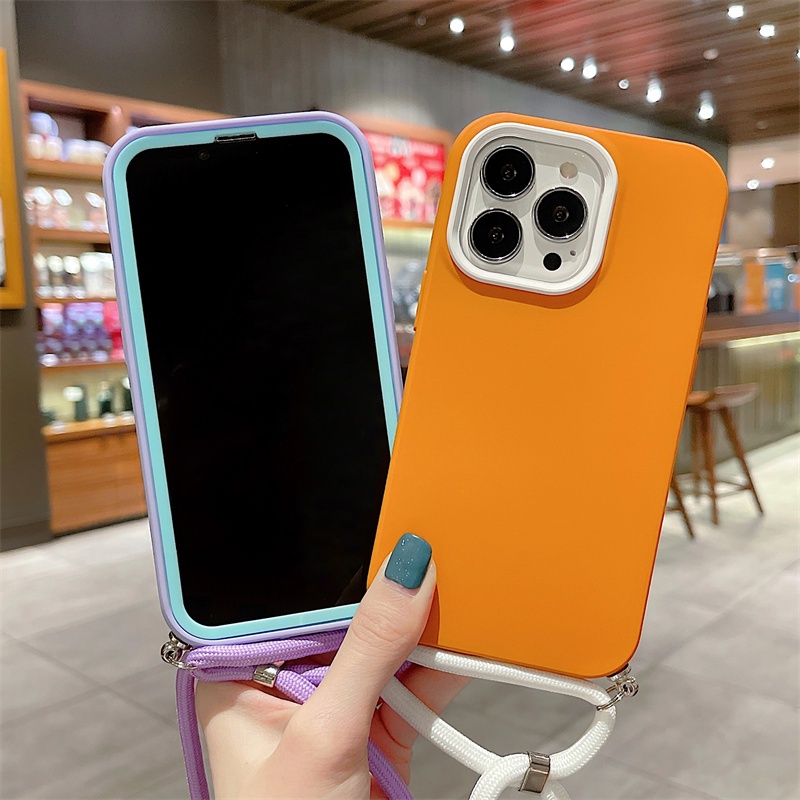 3 in 1 Soft case Silikon Dengan Tali lanyard Cover iphone 11 12 13 pro max Xs max XR 7 8 plus Se20