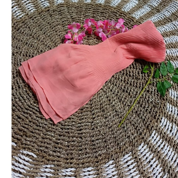 (lanjutan warna part 2)Pashmina Plisket Shawl/Pashmina Plisket Pashmina Diamond crep/Pashmina pleate-peach/salem