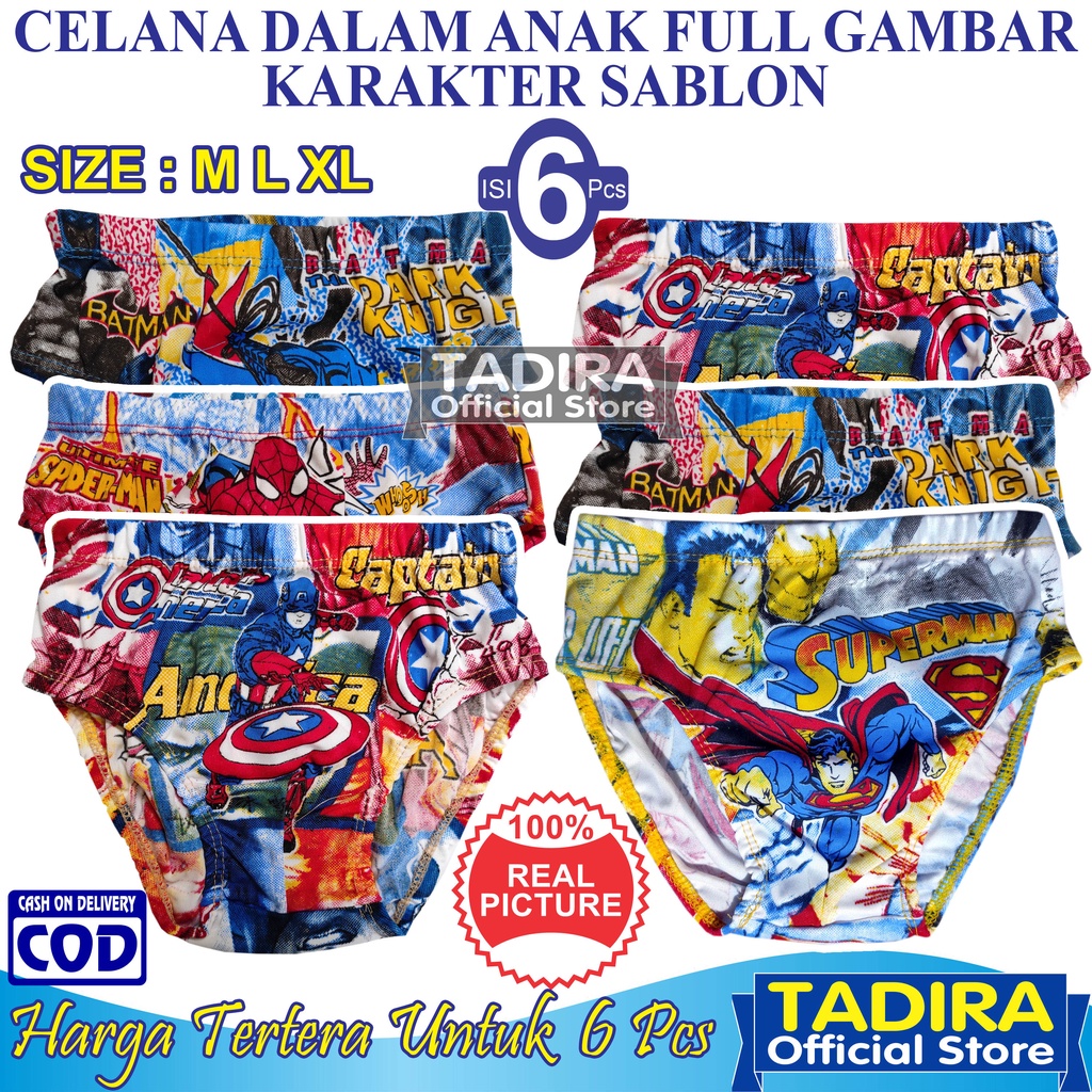 6 Pcs Celana Dalam Anak Laki Laki Fullprint Gambar Karakter Sablon Usia 2 Sampai 9 Tahun TADIRA