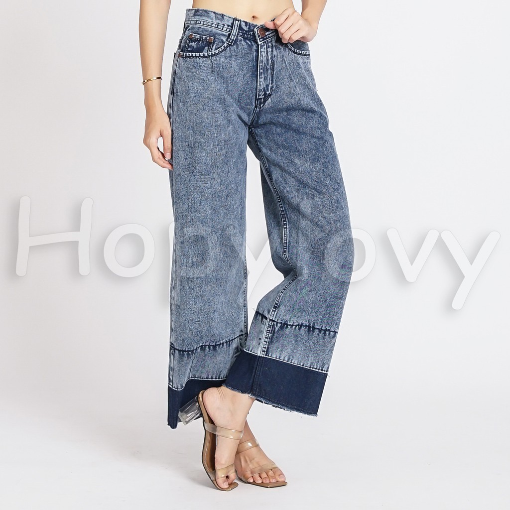 HOPYLOVY - Celana Kulot Jeans Wanita Unfinished Meddie