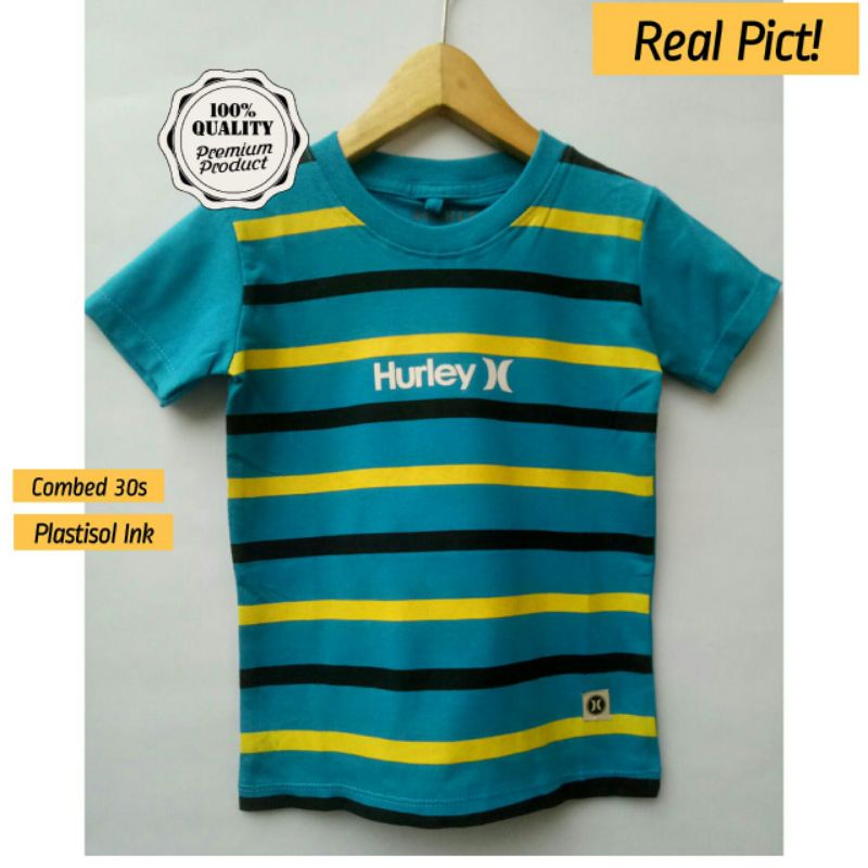 KAOS ANAK PREMIUM HURLY STRIPE BIRU / 100% REAL PICT / KAOS ANAK LAKI LAKI PREMIUM / KAOS SURFING AN
