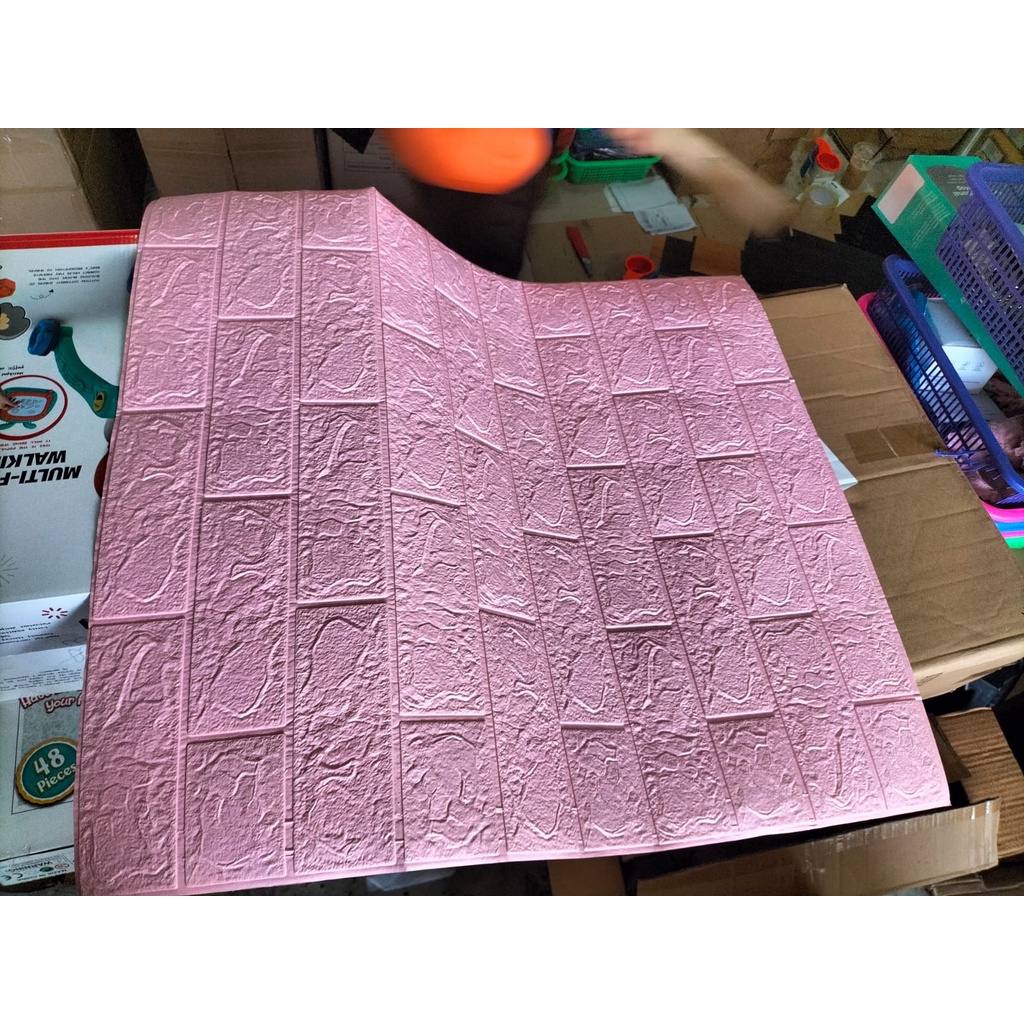 MIISOO 3D Wallpaper Dinding Foam Batu Bata Ukuran 77cmX70cmX5mm Waterproof Brick Sticker kamar anak-Bata Pink 3mm