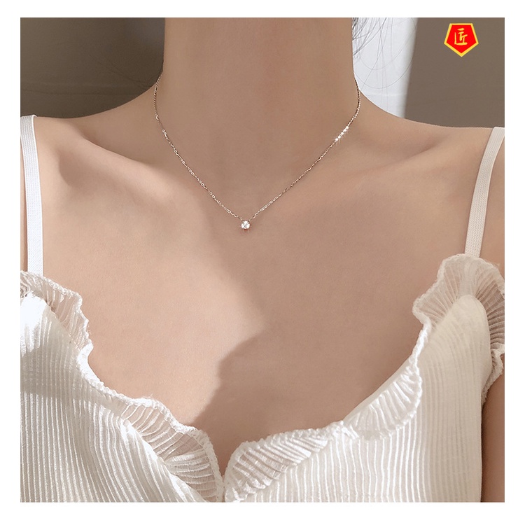 [Ready Stock]S925 Silver Flash Diamond Necklace Female Temperament  Simple Fashion