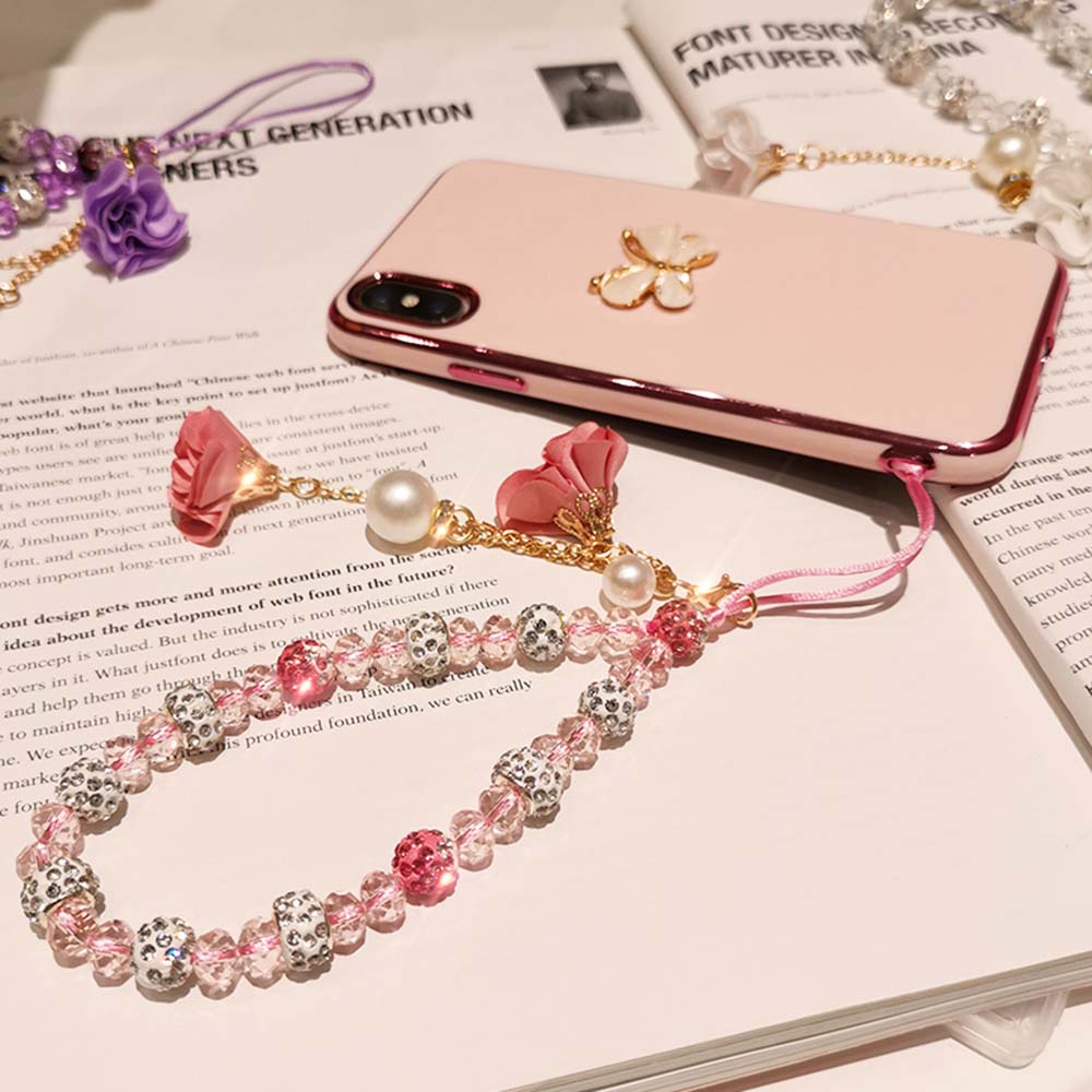 QUINTON Luxury Cell Phone Lanyard For Phone Case Wrist Straps Mobile Phone Strap Anti-Lost Bracelet Beads Chain Hand Strap Short Cord Bling Lanyard/Multicolor