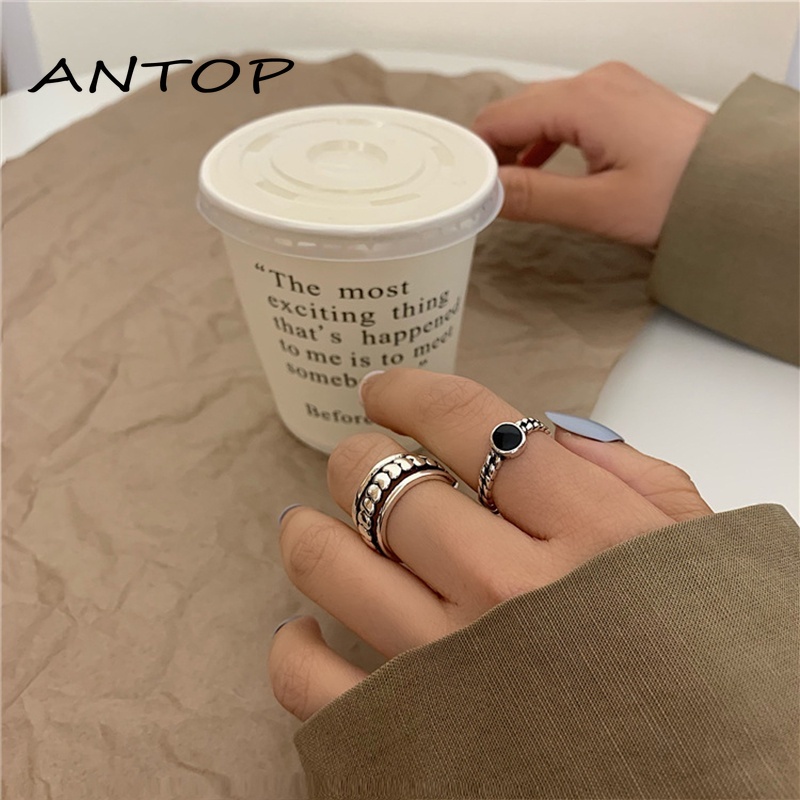 Fashion Set Cincin Kombinasi Wanita Sederhana Pembukaan Dapat Disesuaikan Keren Desain Niche Cincin Bersih ANTOP