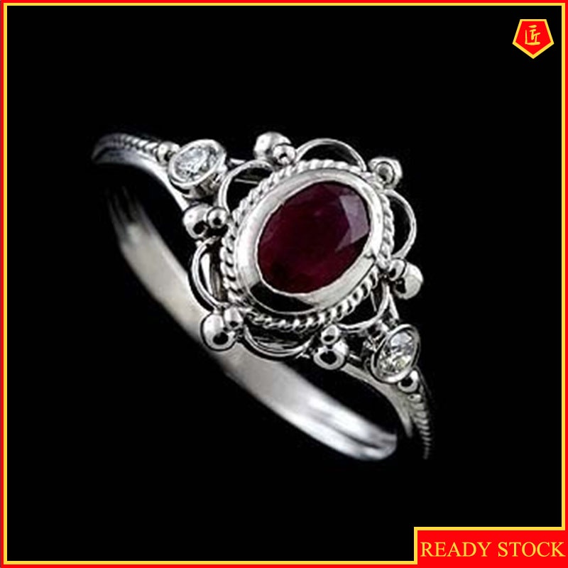 [Ready Stock]Inlaid Ruby Silver Ring Elegant Fashion Personality