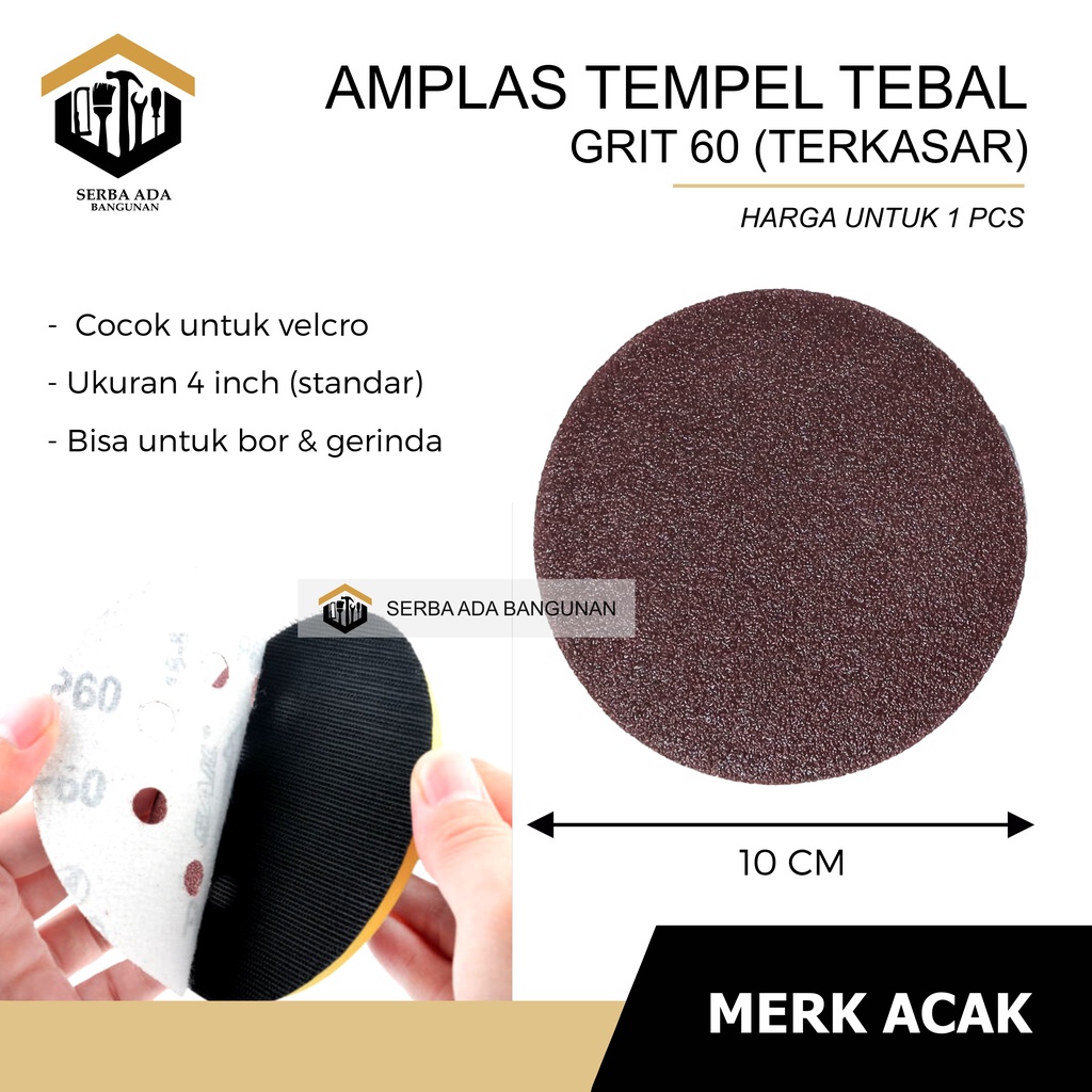 AMPLAS BULAT VELCRO GERINDA 4 INCH GRIT 60 80 100 120 150 180 240 / TEMPEL GURINDA REKAT BAGUS