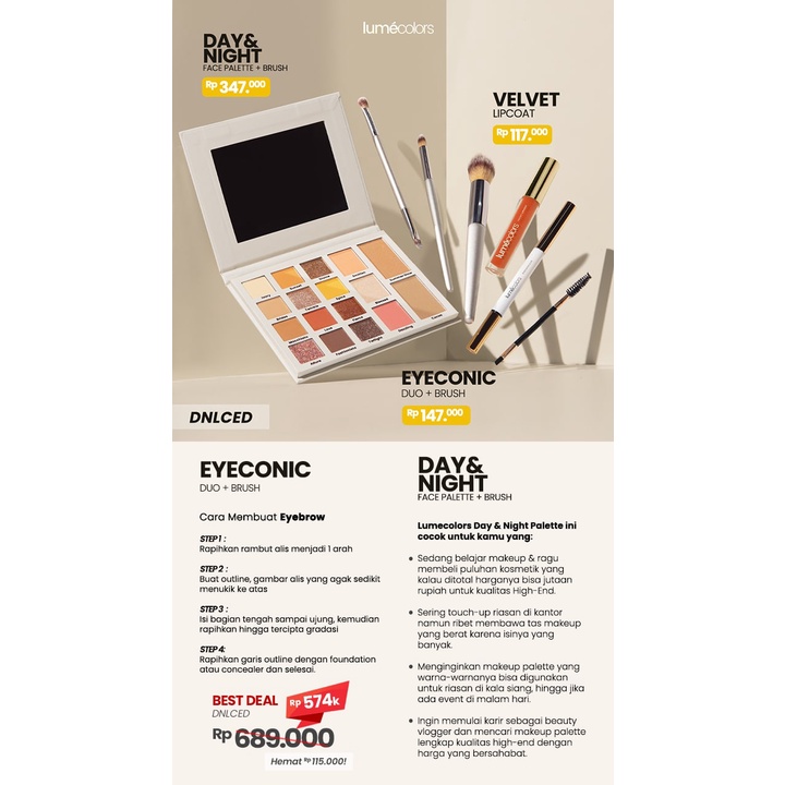 (Free Emas) Lumecolors Paket Hemat Bundling day&amp; night pallet eyeconic lipcoat