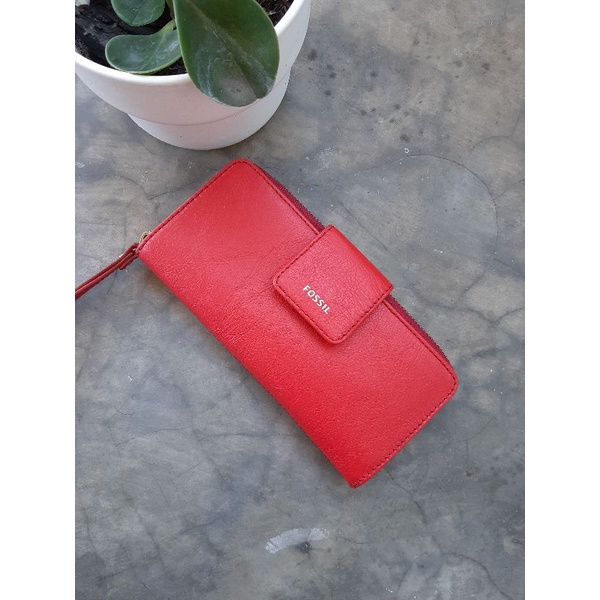 Fossil Madison Zip Clutch Brick Red - Dompet Wanita