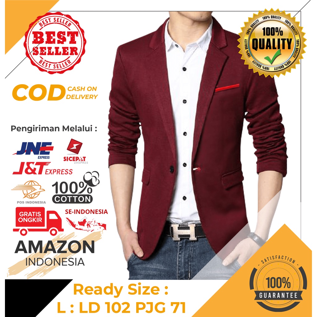 JAS BLAZER BLAZZER PRIA MARUN MAROON BAHAN TEBAL PREMIUM ORIGINAL KATUN STRETCH MELAR SEMUA UKURAN