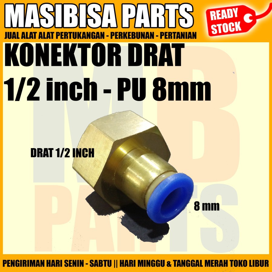 Konektor Slip Lock Tembaga 8mm / Drat Dalam 1/2&quot;