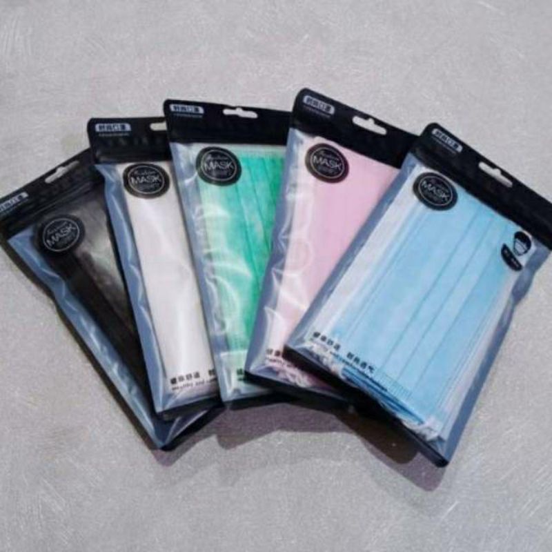 Masker Medis 1 Pack isi 10 hitam warna masker korea 3ply