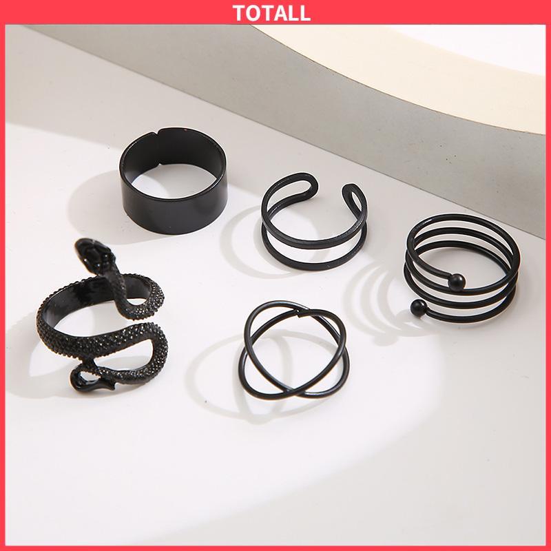 COD 5PCS kreatif ms. Jane cincin wanita menggabungkan cincin ular hitam geometri-Totall