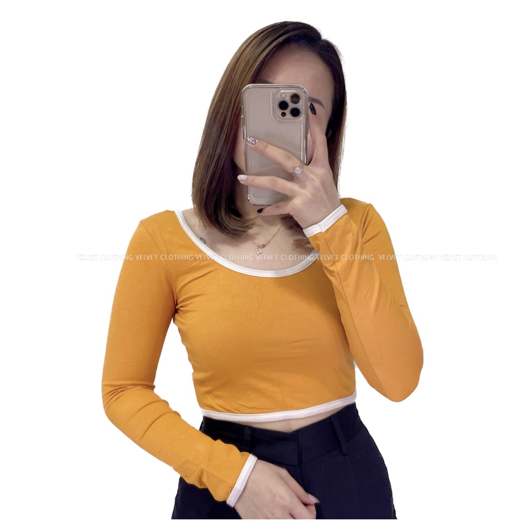 VELVET Crop Top Lengan Panjang / Crop Lengan Panjang list / crop top long sleeve 4460