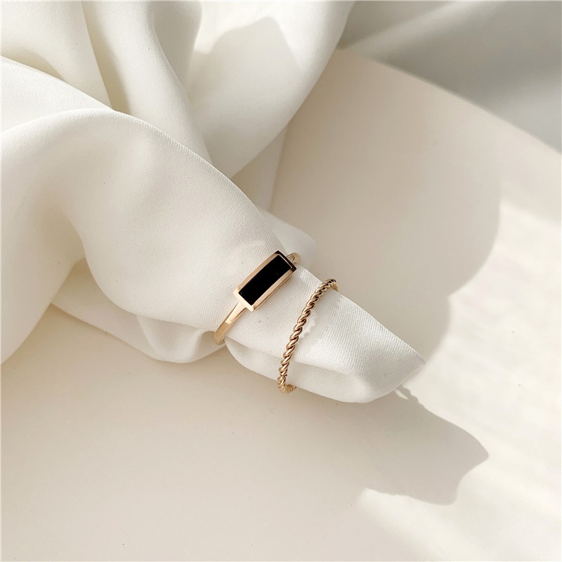 2 In 1 Cincin Bahan Titanium Steel Warna Rose Gold Untuk Wanita