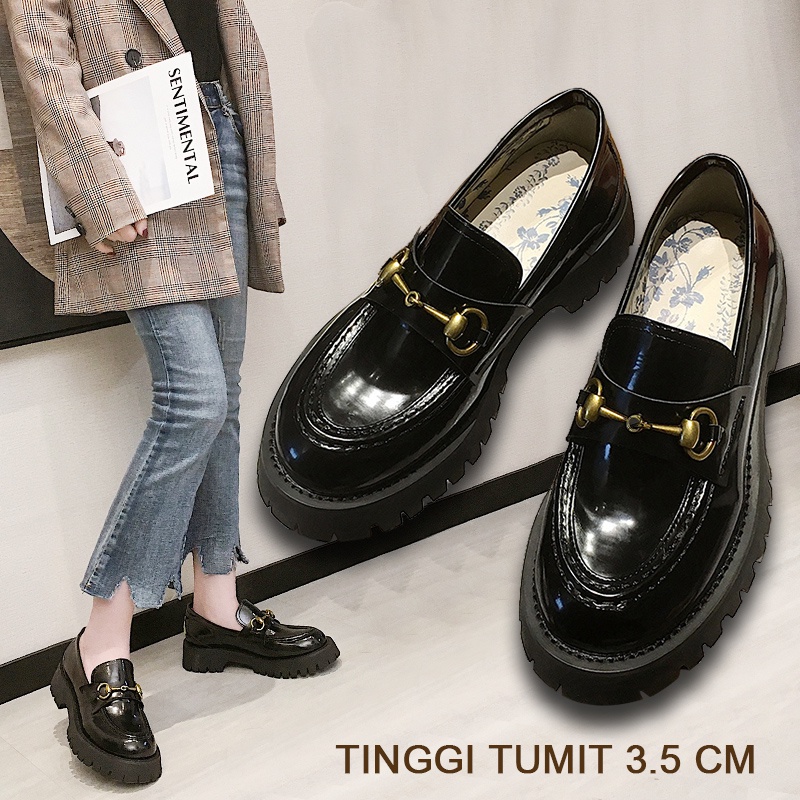 Sepatu flats Loafers slip on Bahan Kulit Gaya Harajuku Ulzzang Untuk Wanita 36-40