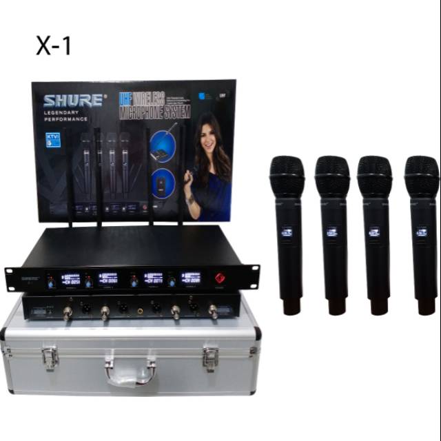 Mic Microphone Wireless Shure X-1 x1 X 1 Handheld UHF 4 Mic TERBAIK