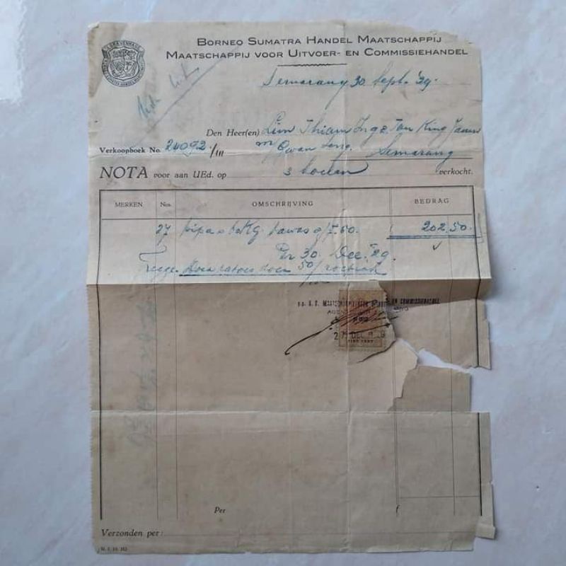 Koleksi Dokumen Kuno Nota Unik Gravenhage Era Nederland Indie 27 Dec 1929