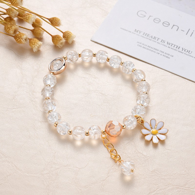 Colorful Flower Crystal Bracelet Female Pink Sun Flower Sisters Bracelet Small Daisy Bracelet