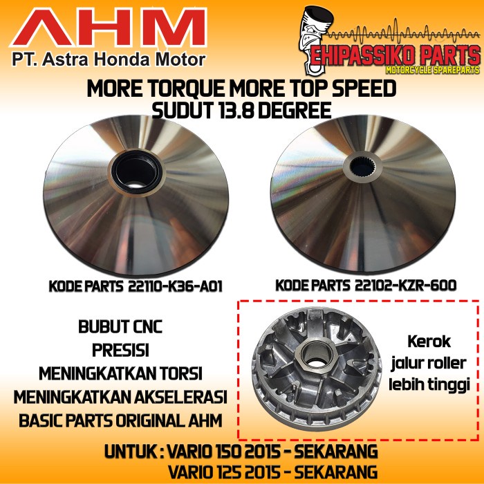Custom Pulley Vario 125 Led Vario 150 PCX 150 13.8 derajat - Original - Pulley Set Olny