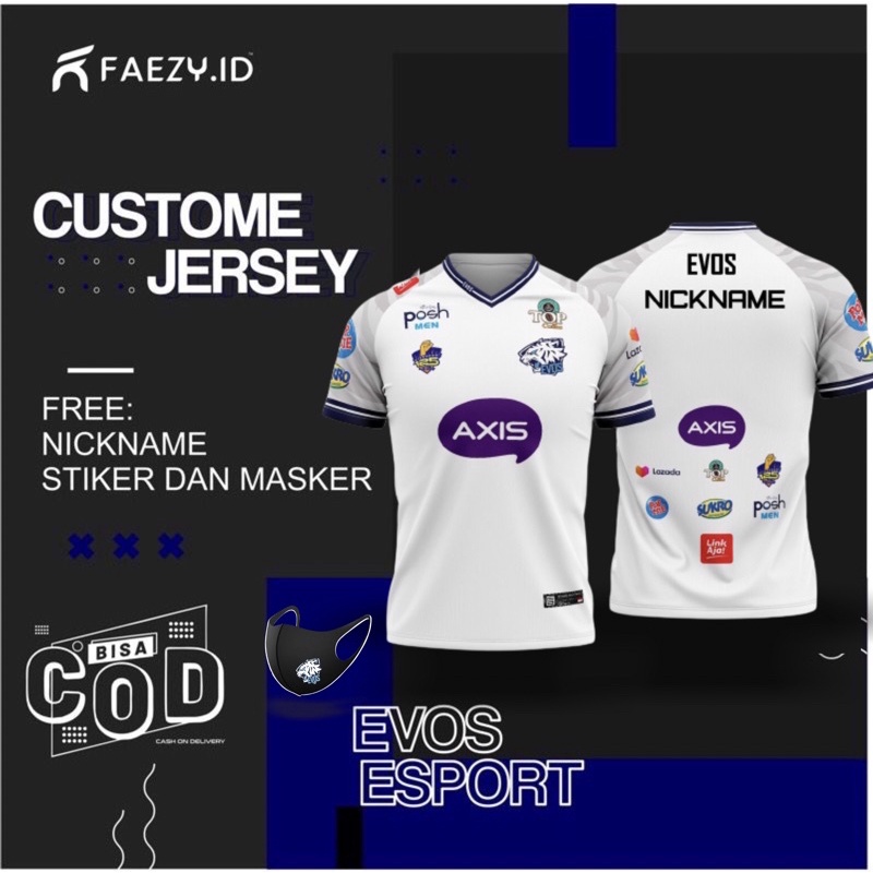 Jersey Evos Esport Away  2021 Lengan Pendek Dan Panjang Terbaru 2021 ( Free Nickname Masker dan Stic