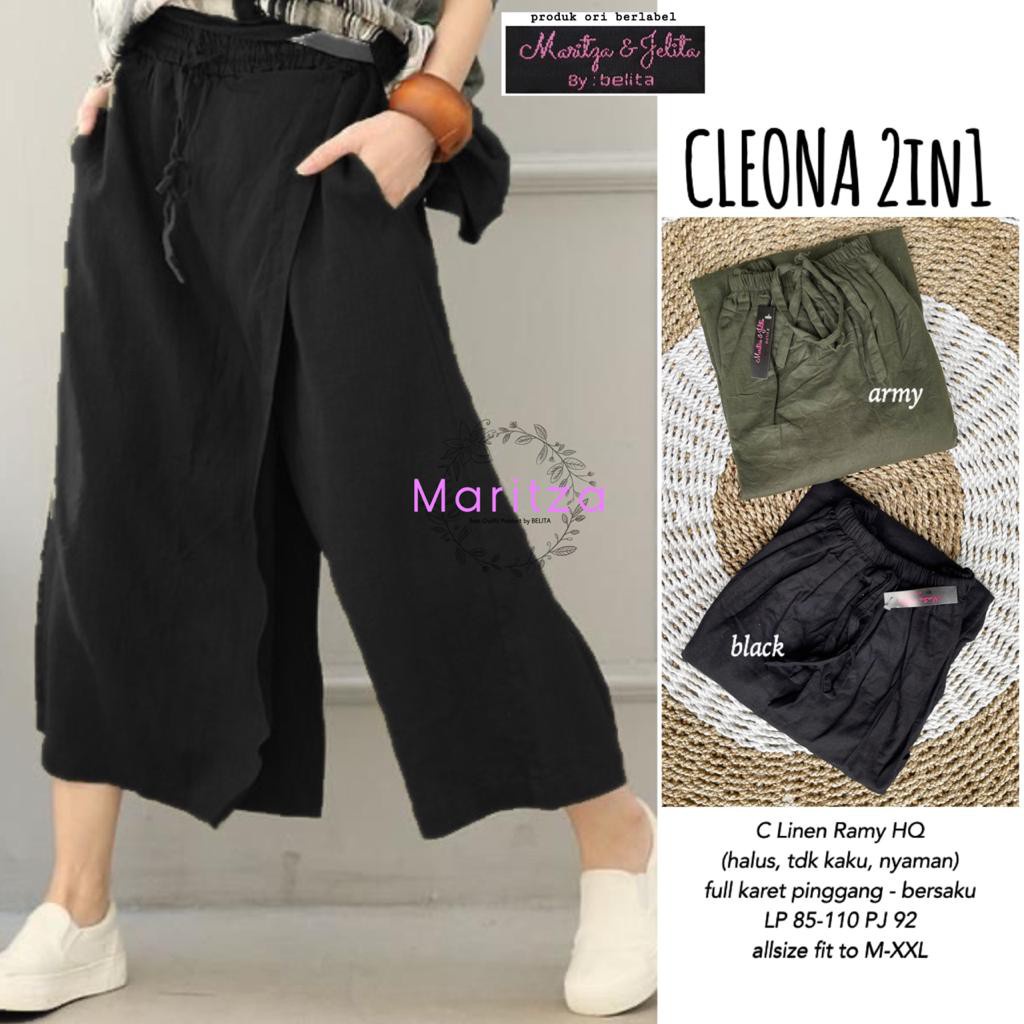 Aliana Kulot - hijab ootd - cleona 2in1 celana bahan linen rami