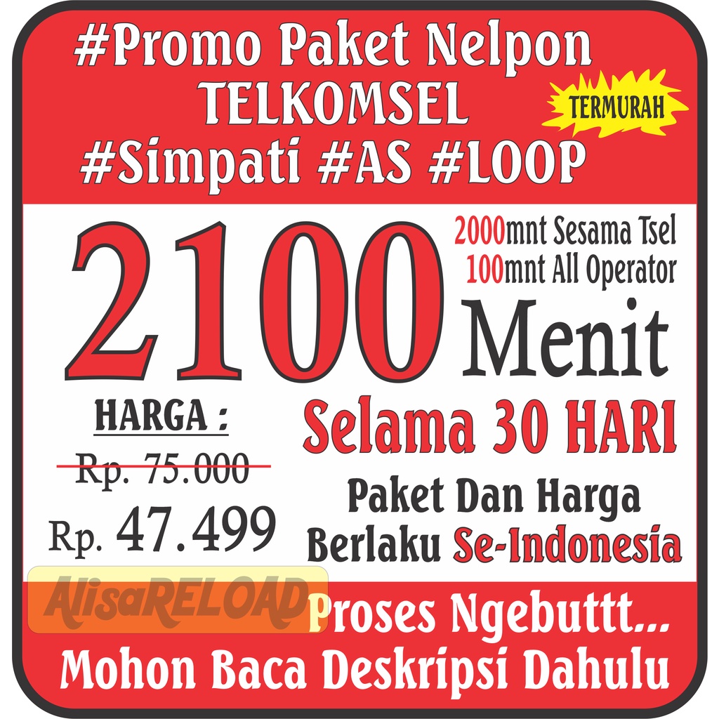 (Chat Dulu) Paket Nelpon Telkomsel 1100 Menit / 2100 Menit Telpon Tsel 30 Hari Bulanan