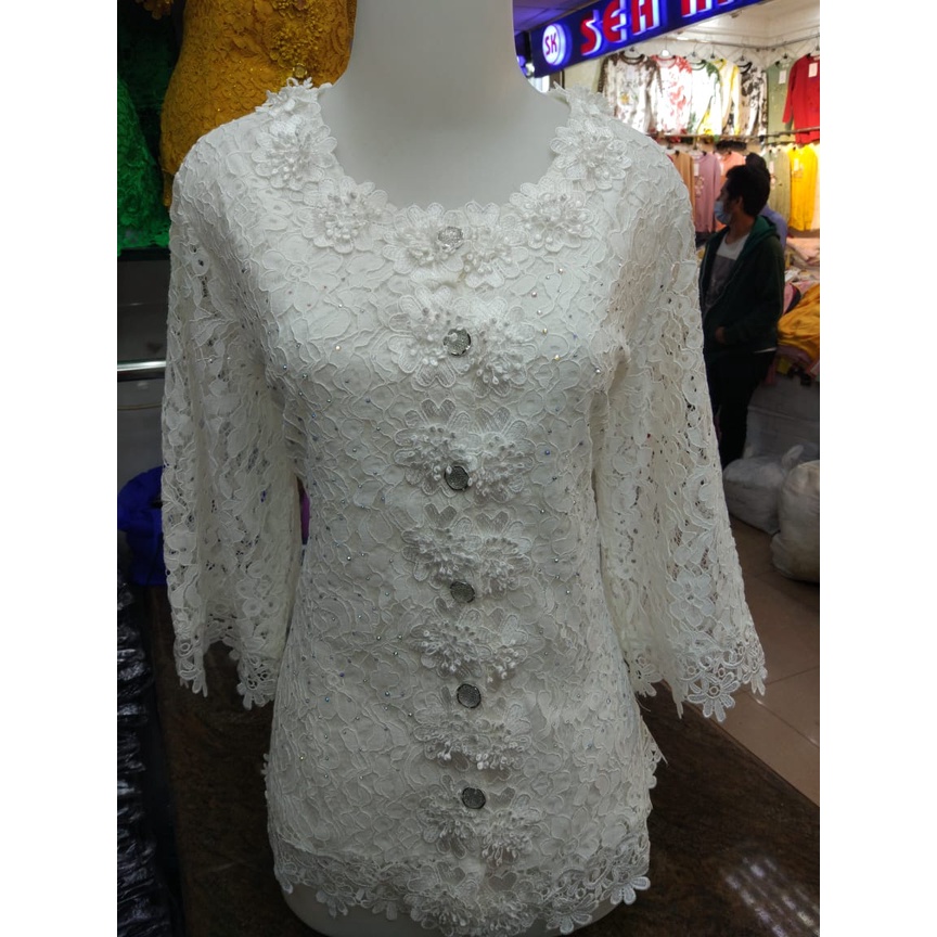Atasan/ blus brokat Lauren putih,brokat premium
