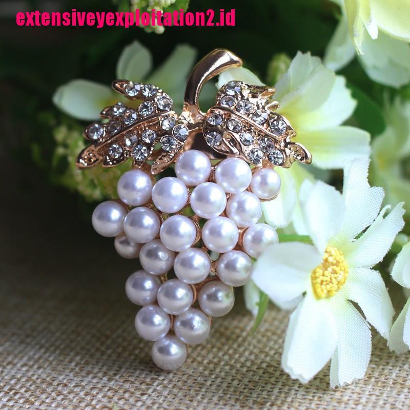 &lt; E2id &amp; &gt; Bros Pin Bentuk Anggur Lapis Rose Gold Aksen Mutiara + Berlian Imitasi Untuk Wanita