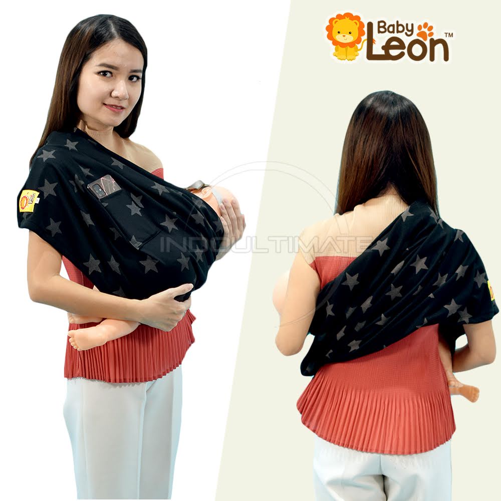 Gendongan Kaos + Kantong BABY LEON Geos Motif BY-44-01 Baby Carier Hipseat Gendongan Bayi Samping