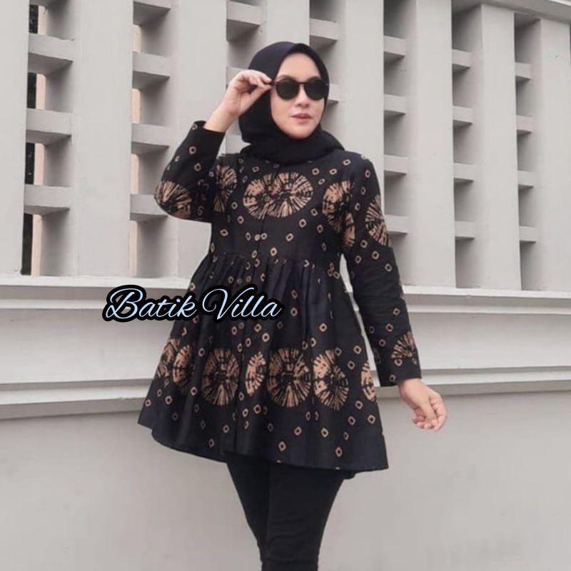 tey-17 Batik wanita ASJ SA HRB026 Kenongo Kemeja Tosca Pendek-L