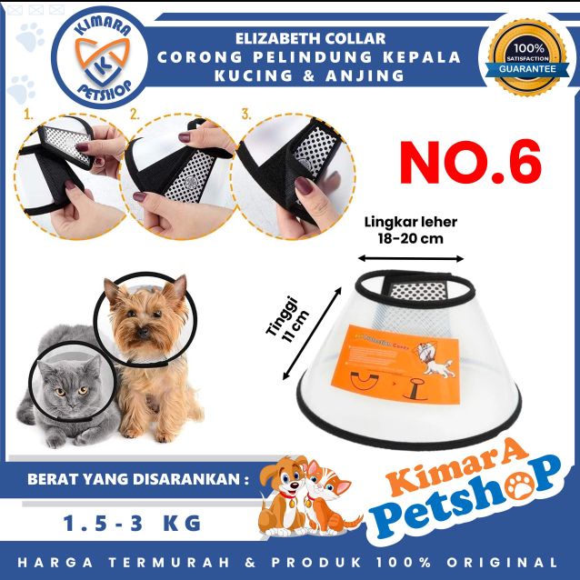 CORONG NO. 6 PELINDUNG KEPALA CORONG KUCING ANJING ELIZABETH COLLAR KEPALA ANTI GIGIT JILAT OBAT