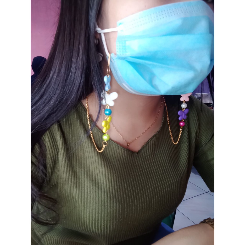 Tali Rantai Masker Leher Kalung Strap Masker Tali Masker Kalung Strap masker Mutiara Kupu kupu