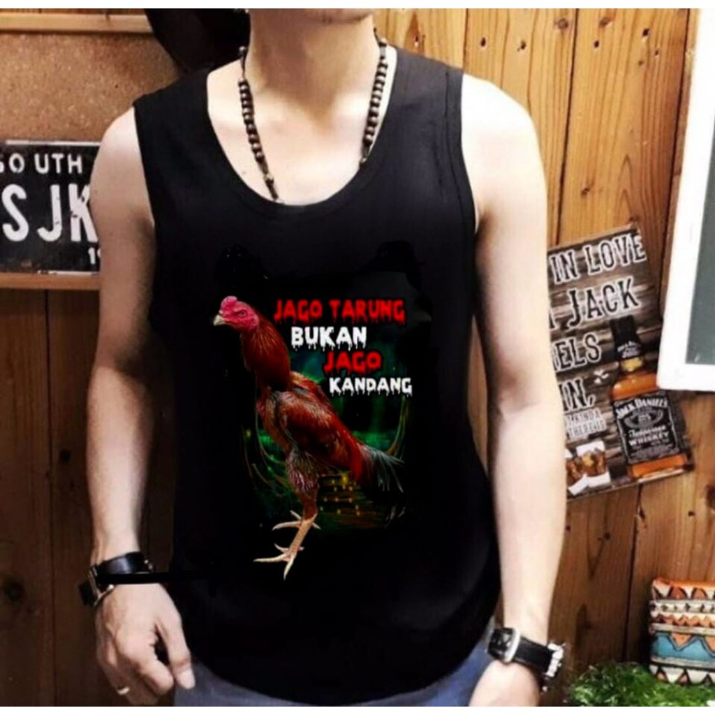 [COD] Shalch trendy - Kaos Dewasa Pria / Singlet Ayam jago tarung hijau