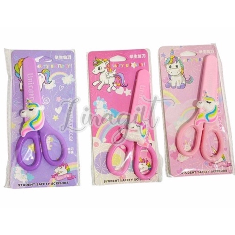 ( Ecer 1 Pc ) PLASTIC MOTIF SCISSOR WITH COVER ( STAINLESS STEEL ) - GUNTING BESI ANAK MULTIGUNA DG TUTUP AMAN FROZEN ELSA / UNICORN / LOL / HELLOKITTY / BTS / BARE BEARS / FLAMINGGO - UJUNG TUMPUL TIDAK TAJAM