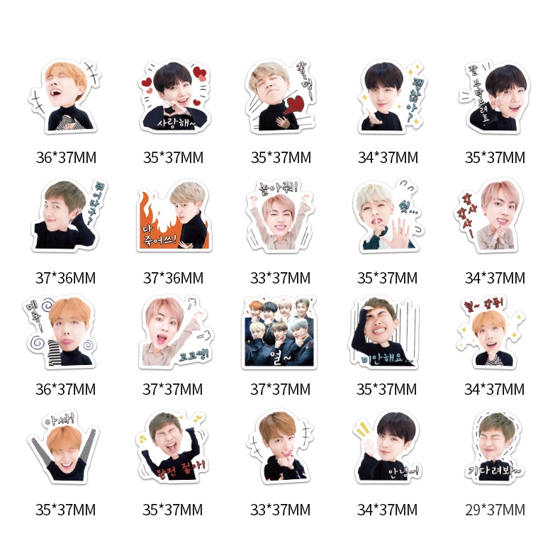 40pcs KPOP BTS Cartoon Photo Waterproof Stickers for Laptop Notebook iPad Cellphone Cup Mug Diary Decor