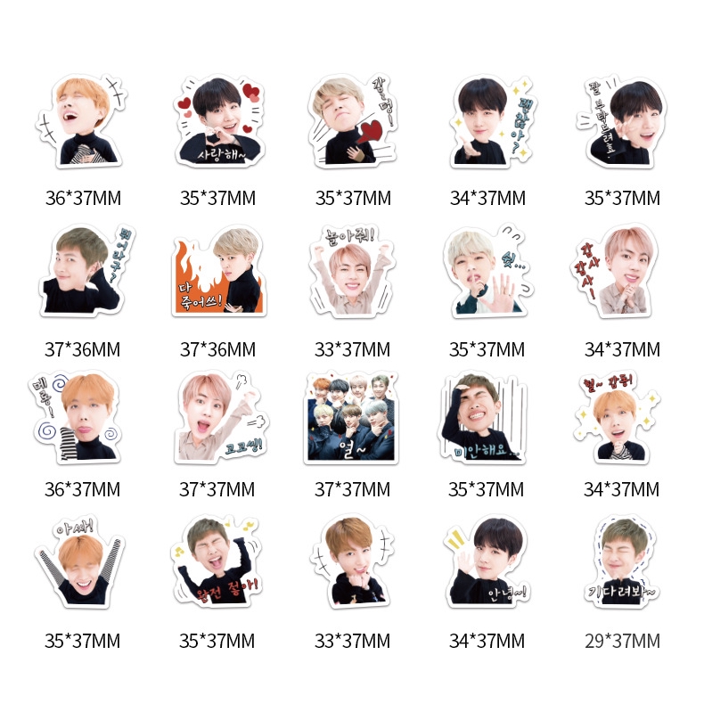 40pcs KPOP BTS Cartoon Photo Waterproof Stickers for Laptop Notebook iPad Cellphone Cup Mug Diary Decor